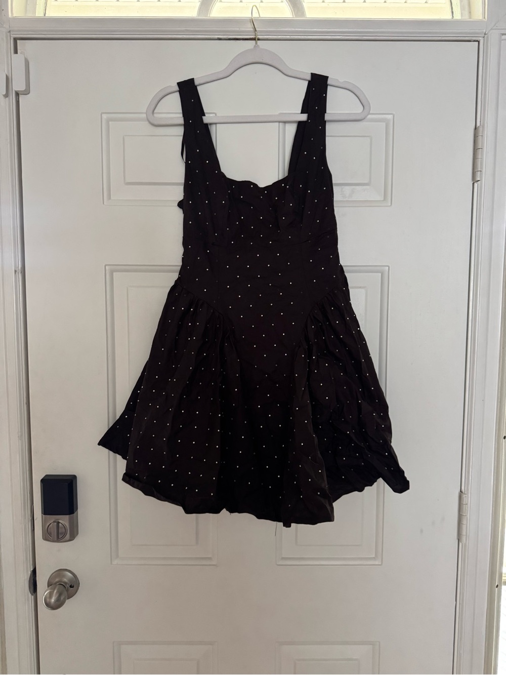 Crystal Doll Black Mini Dress with Rhinestone Dots